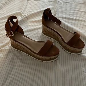 Just Fab Annika Leather Brown Wedge